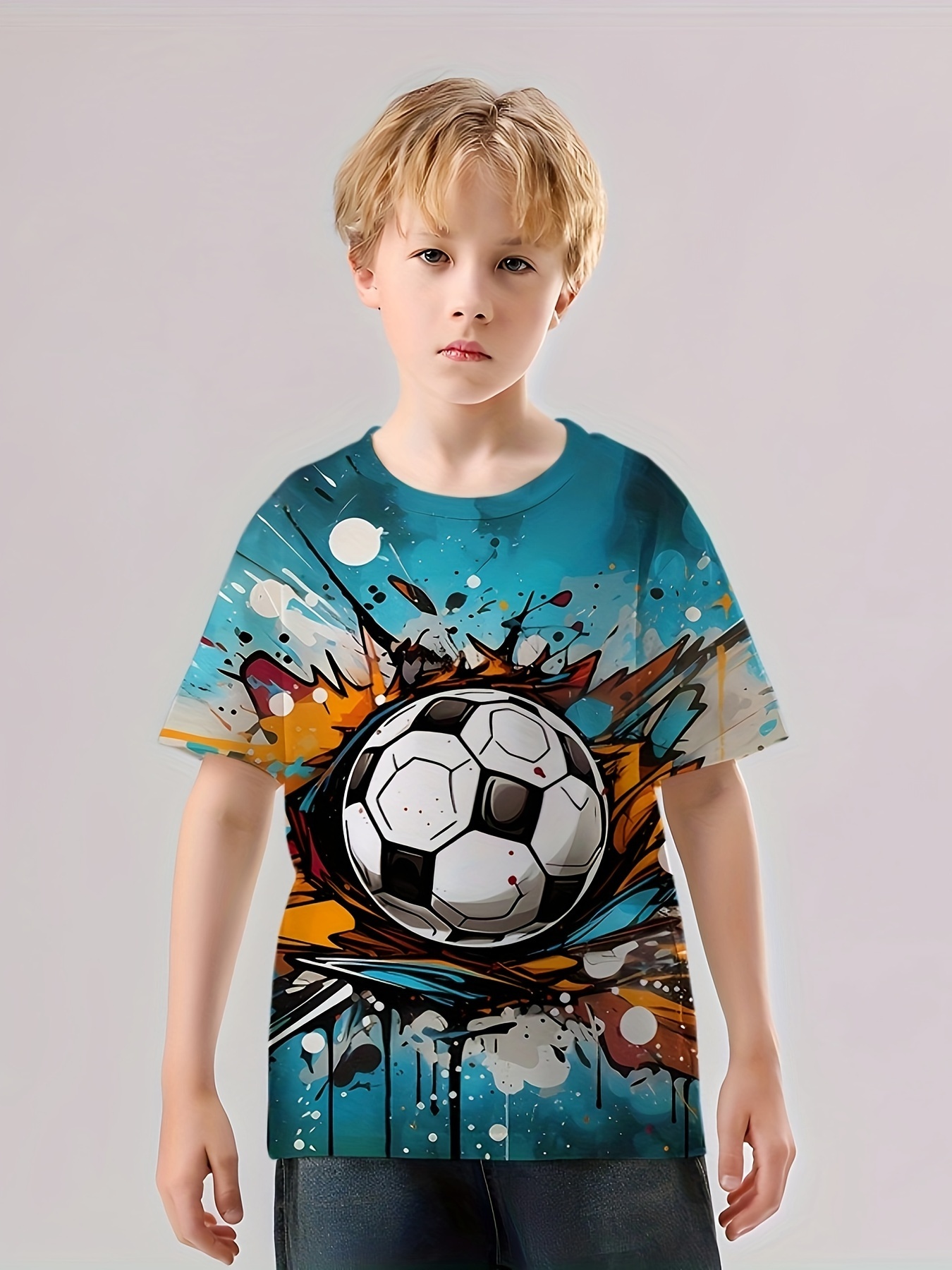 Camiseta Fútbol Niños Estampado Vibrante Manga Corta Cuello - Temu Chile