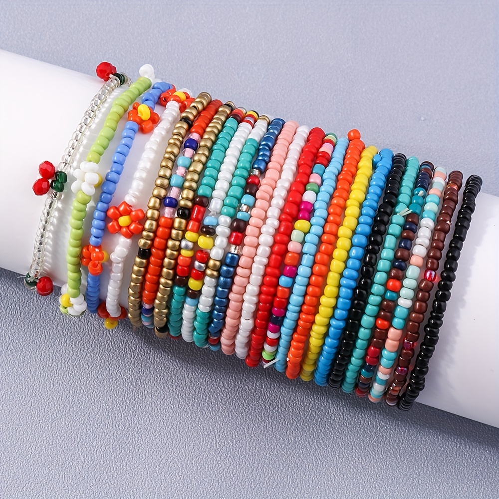 17pcs/set Colorful Tiny Beads Bracelets Boho Style Hand Decoration Gift for Girls,Braclets,Temu