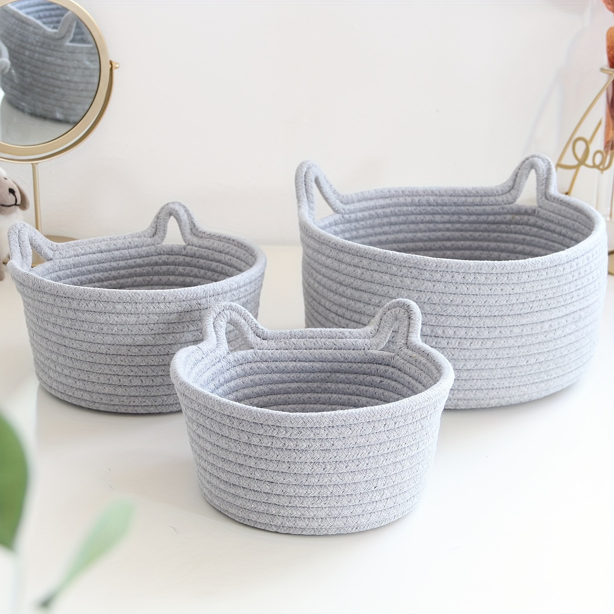 Cat Ear Woven Desktop Storage Basket Durable Storage Baskets - Temu