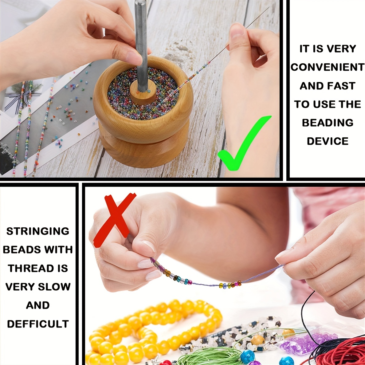 Wooden Bead Spinner with 2 Beading Needles & 500 Beads