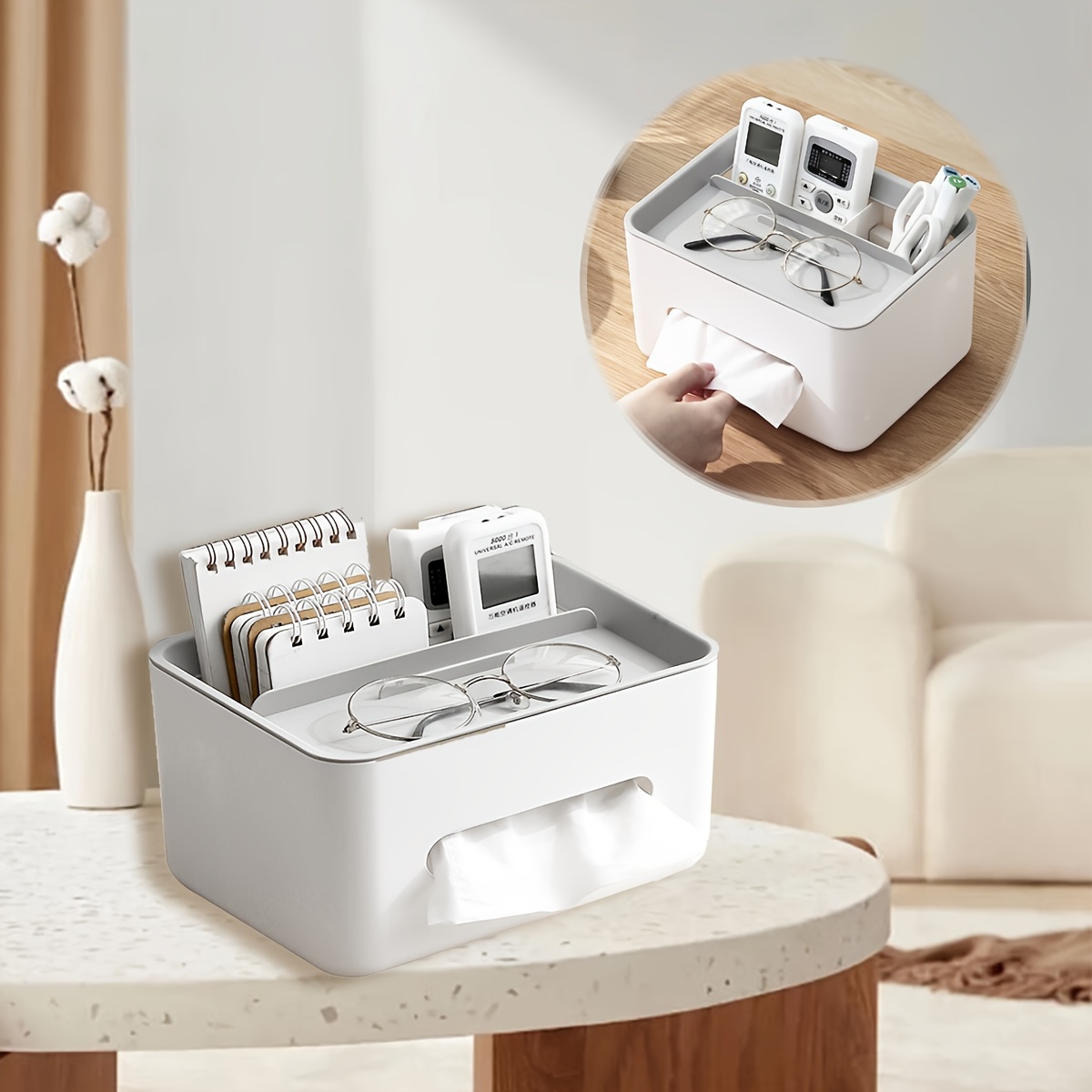 Living Room Bathroom Desktop Tissue Box Multi-function Storage with Phone  Holder