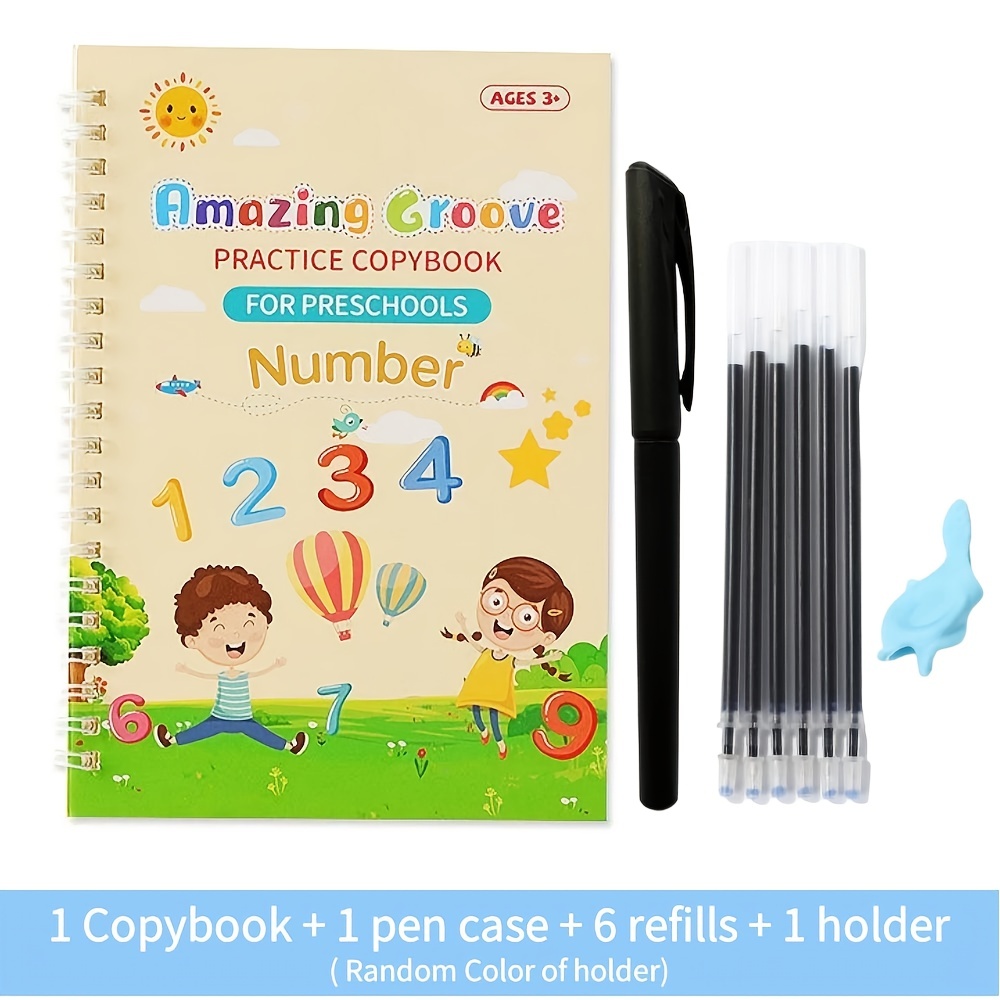  Xiso Ver Magic Practice Copybook for Kids, Reusable Writing  Practice Book, Grooved Handwriting Book Practice for Kids Ages 3-8, Grooves  Template Design and Handwriting Aid (4 Books with Pens) : Office Products