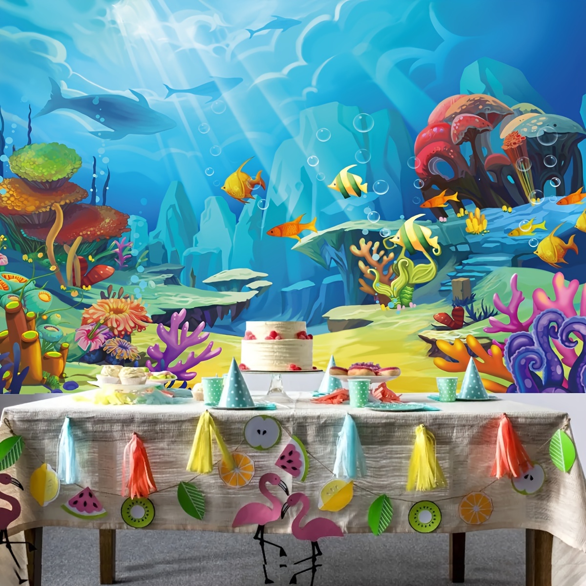 1pc, Under The Sea Backdrop Ocean Little Mermaid Backdrop Party Decor  Supplies 71x43inch