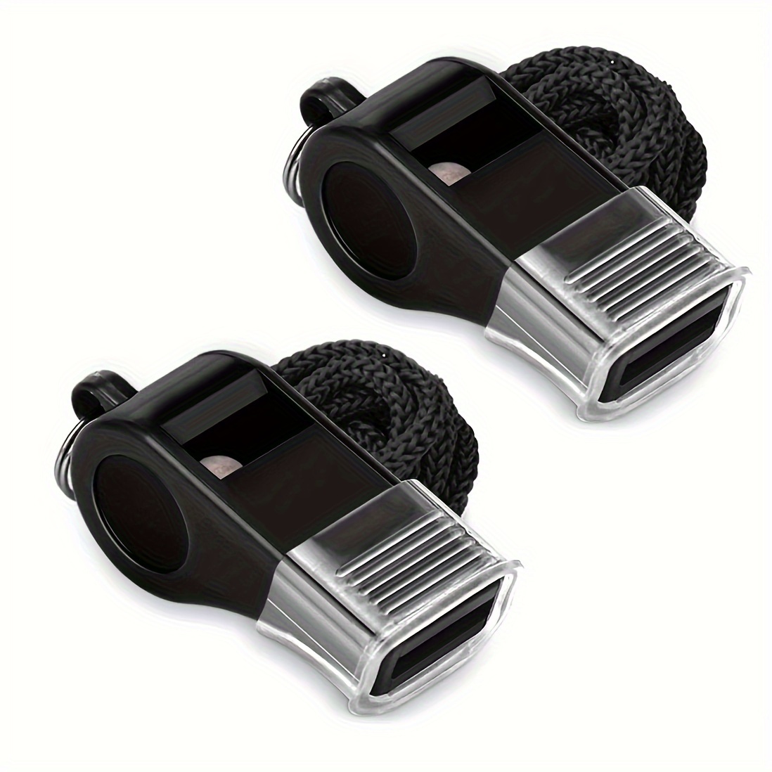 2pcs Black Sports Whistles With Lanyard & Mouth Guard - Durable, Lightweight, Sound For Referees, & Officials