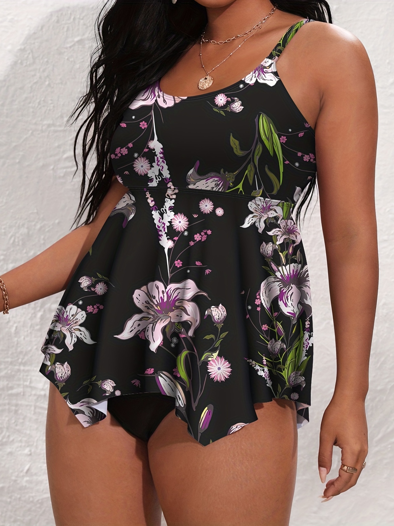 Plus Size Casual Tankini Set Womens Plus Floral Print Cami Temu 2596