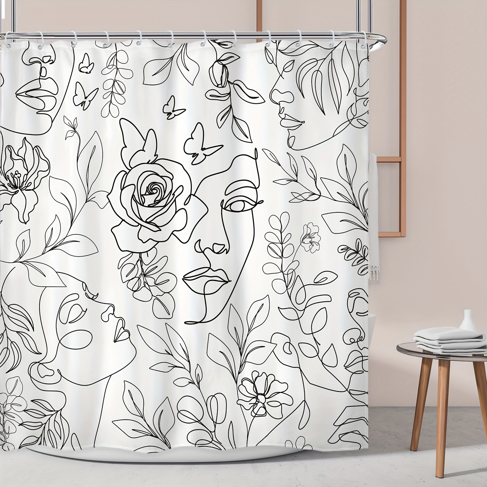 Face Shower Curtain Abstract Women 12 Plastic Hooks Boho - Temu Canada