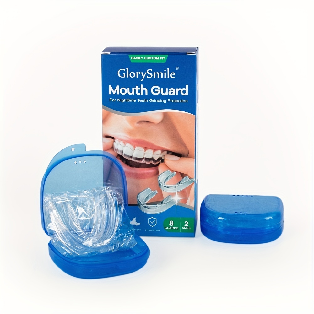 GlorySmile - Protector bucal para apretar los dientes por la noche,  protectores nocturnos mejorados para rechinar los dientes, paquete de 8