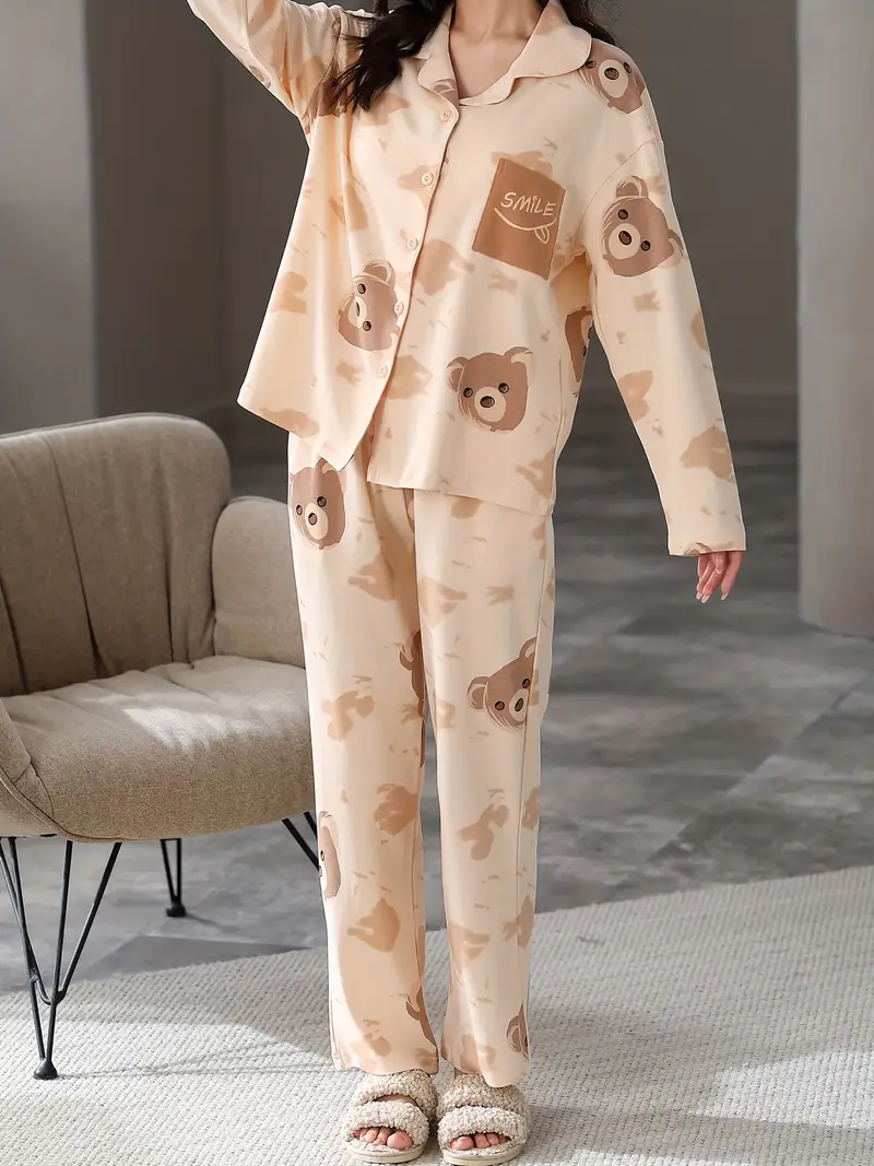 Cozy Cartoon Bear Print Womens Cotton Pajama Set For Autumn/Winter Hometime  Sleepwear 230310 From Kong00, $21.98