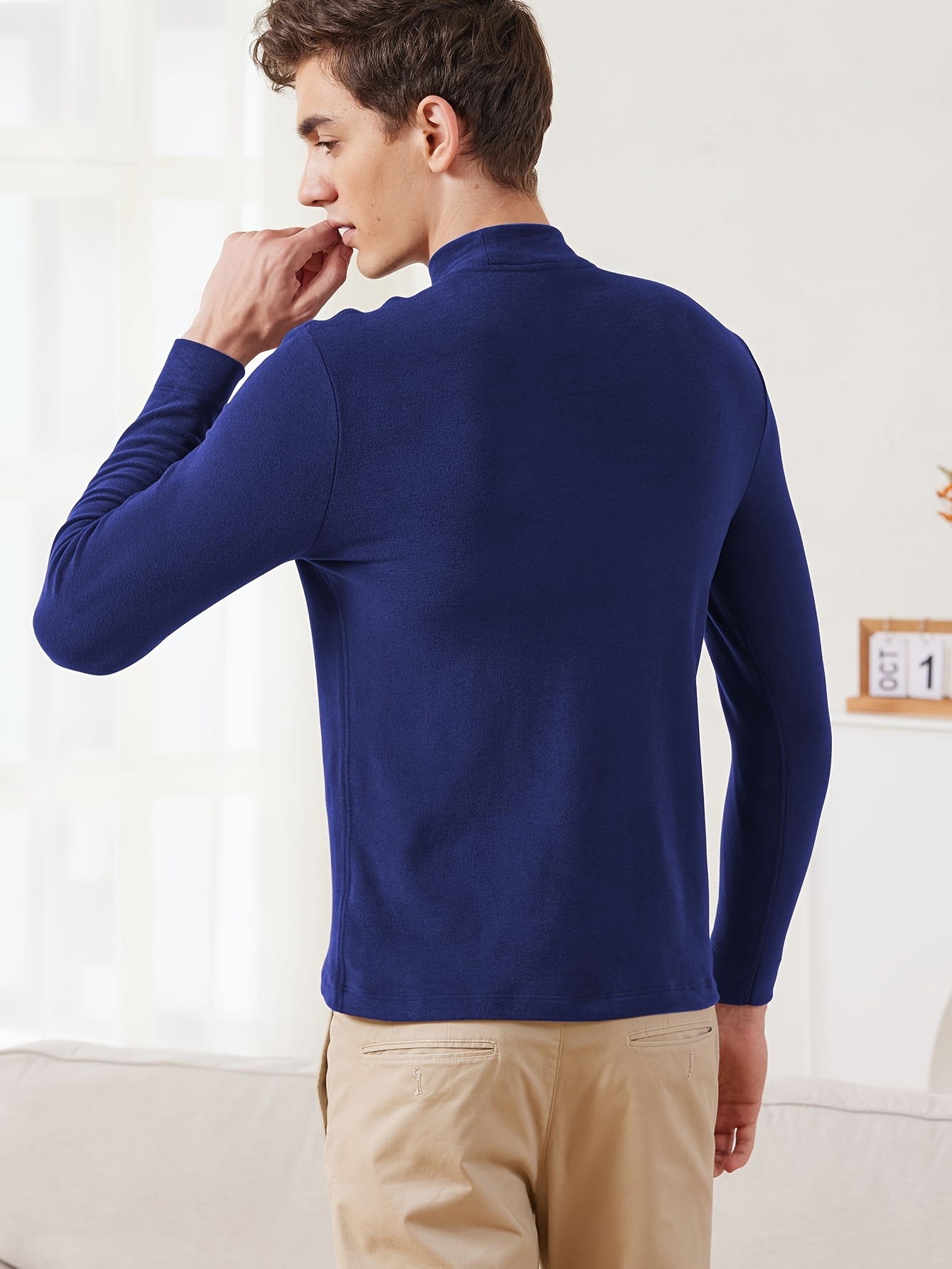 Camiseta Tipo Suéter Cálido Manga Larga Cuello Alto Hombre - Temu Chile