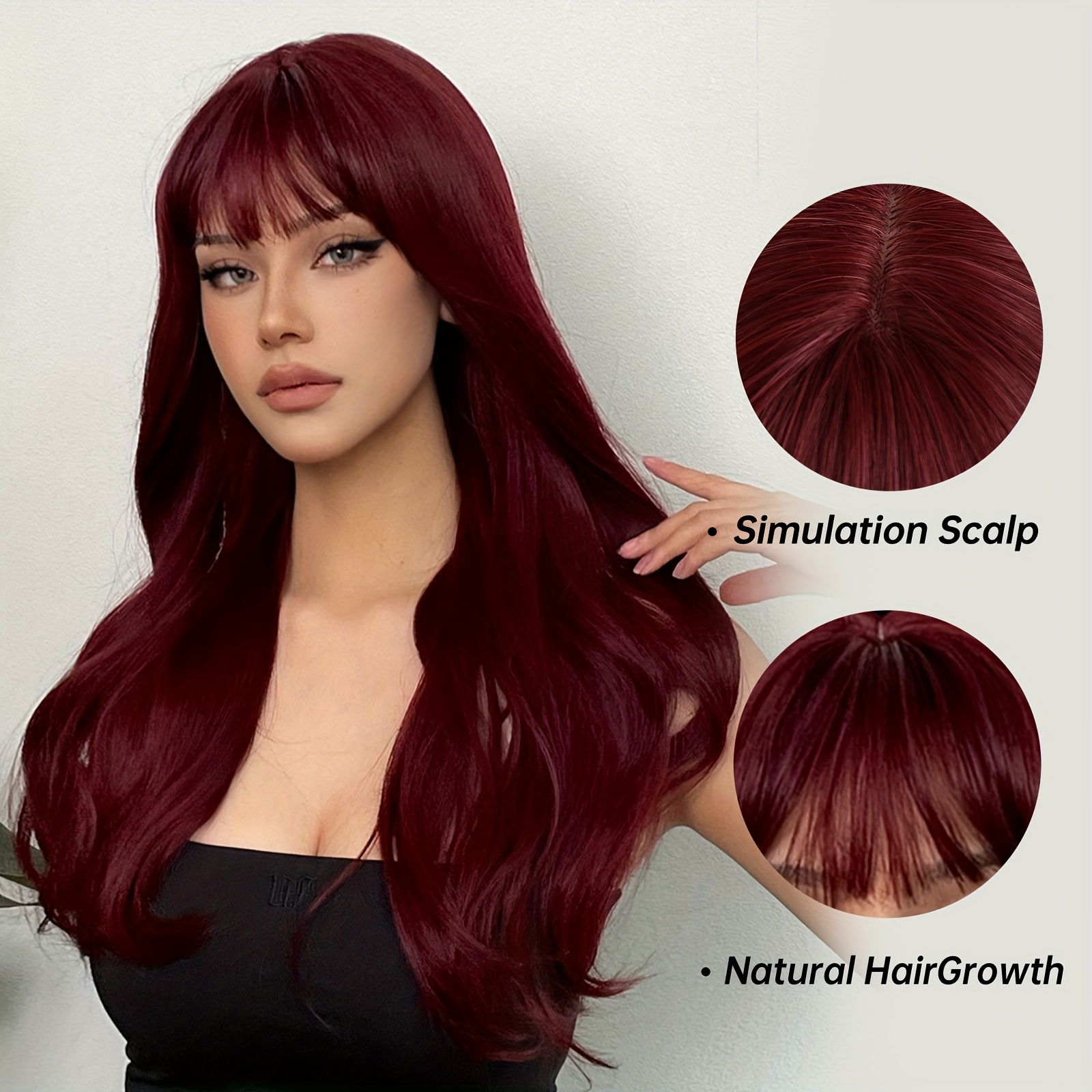 Wine Red Curly Wavy Hair Wig Bangs Synthetic Hair Temu Canada