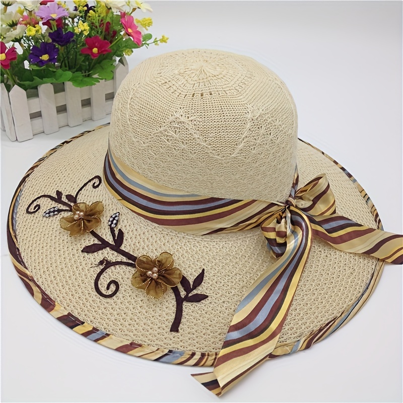 Flower Print Streamer Decor Sun Hat Personalized Wide Brim - Temu