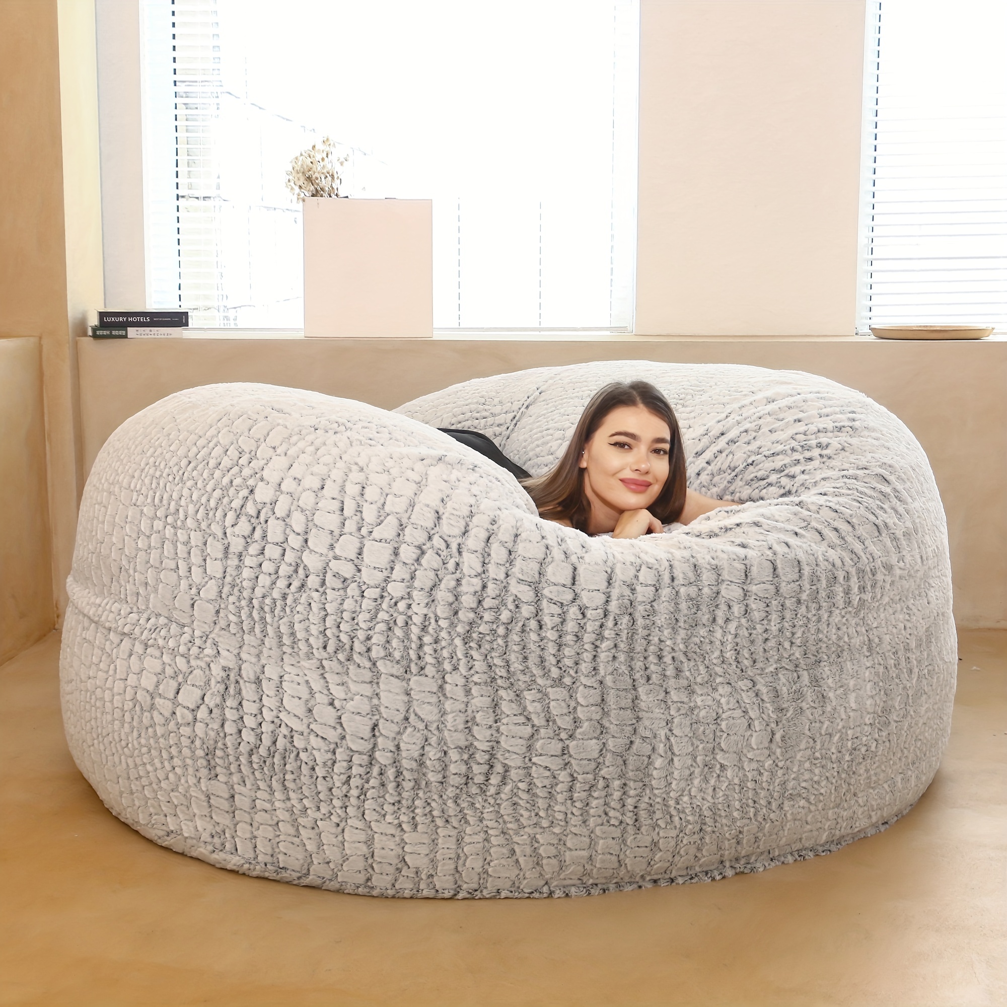 Bean Bag Chair Cover Big Round Soft Fluffy Velvet Lazy Sofa Bed Cover-No  Filling