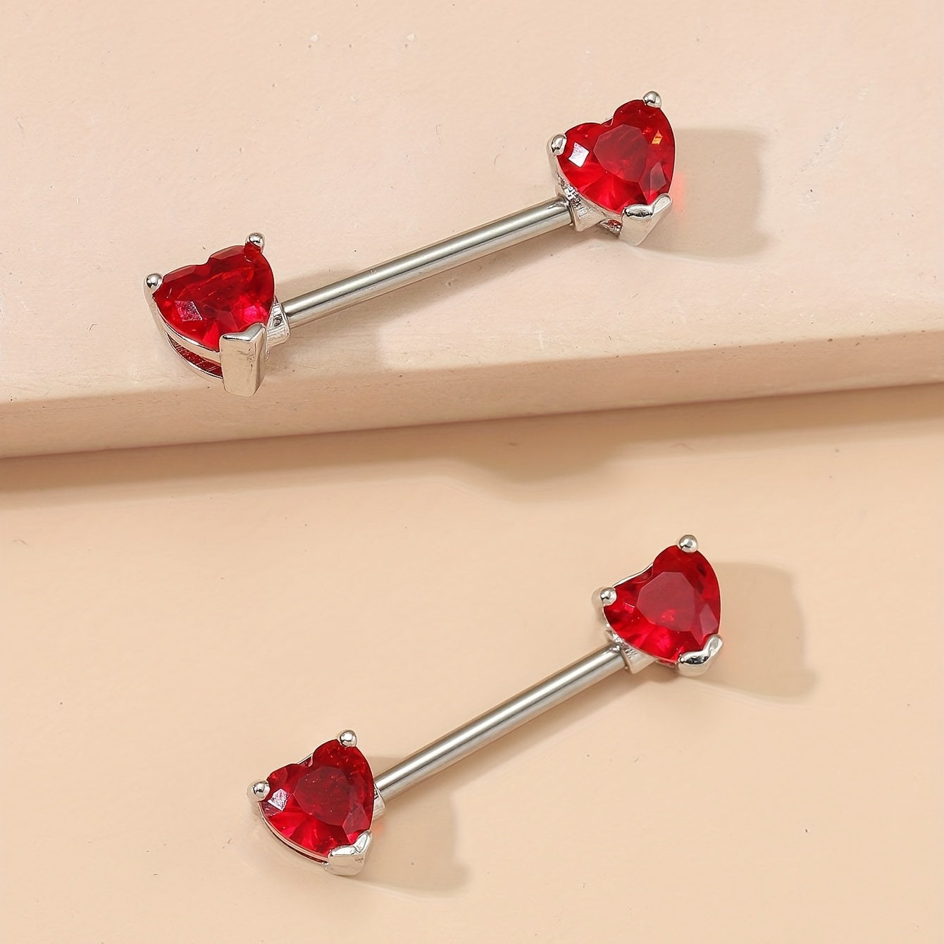 Crystal Gifts Double Layer Barbell Zircon Heart Sexy Body Jewelry