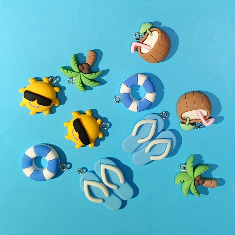 

10pcs Random Cartoon Beach Series Resin Pendants For Diy Handmade Keychain Necklace Pendant Jewelry Accessories
