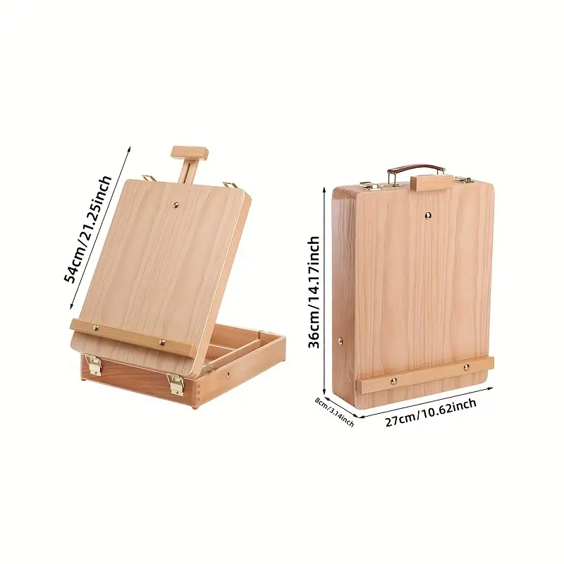 DEAYOU Wood Tabletop Easel Storage Box, Beechwood Portable Sketchbox for Painting, Wooden Desktop Adjustable Drawing Easel Case for Art Supplies, Pain