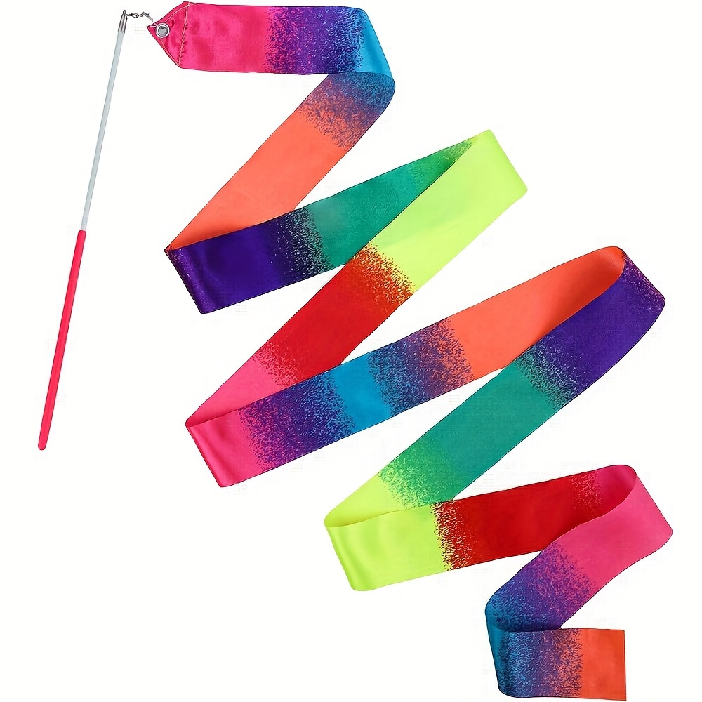 2M/4M Rhythmic Gymnastics Equipment Stick Twirling Dance Ribbons Rainbow  Color Sparkling Performance Props For Art Dances
