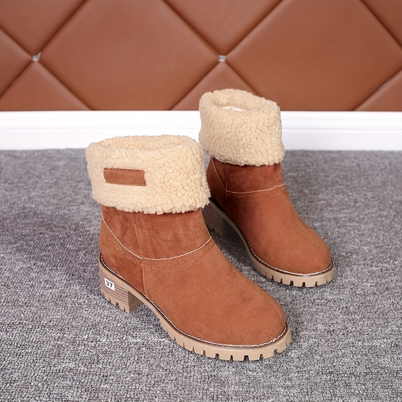 Women's Fleece Lined Ankle Boots Thermal Chunky Low Heeled - Temu