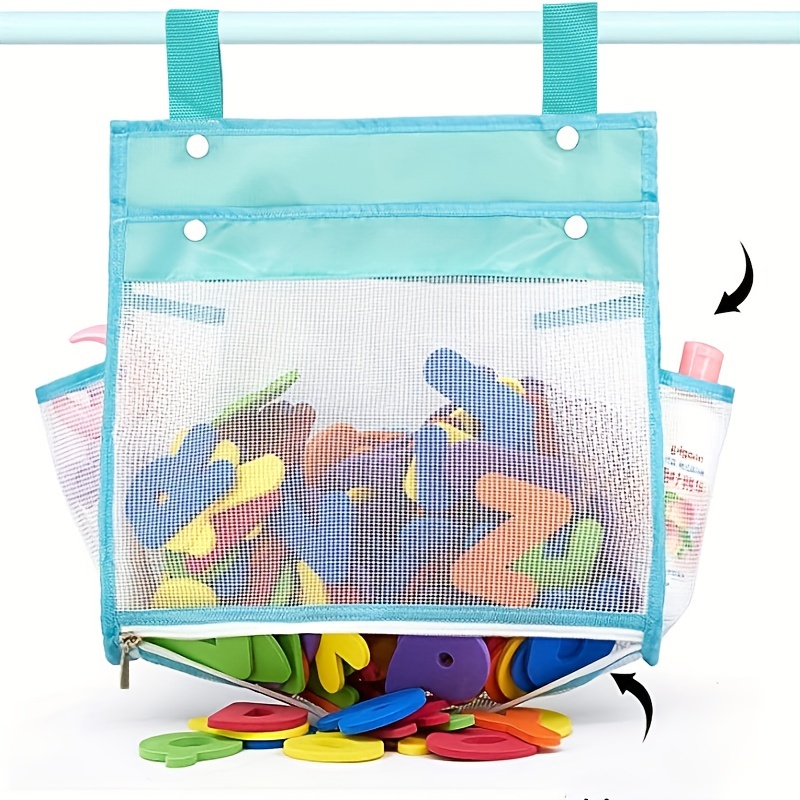 Organizador de juguetes para bañera de bebé, bolsa de almacenamiento con  cremallera inferior, malla de apertura