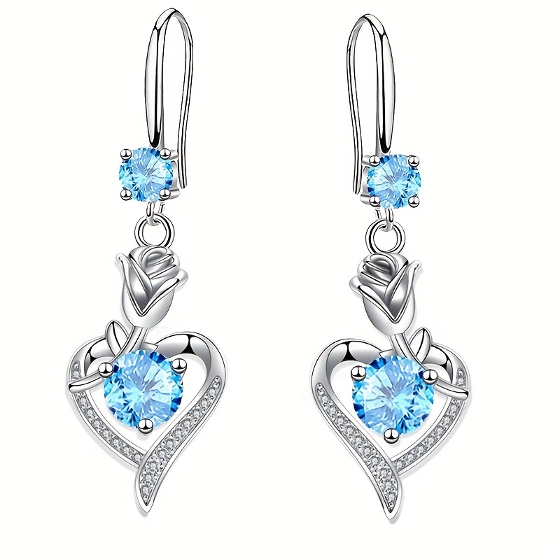 Image of 1 Pair Silvery Color Heart Dangle Earrings For Wedding Romantic Women Ear Accessories Round Cut White Pink Rose Floral Earrings