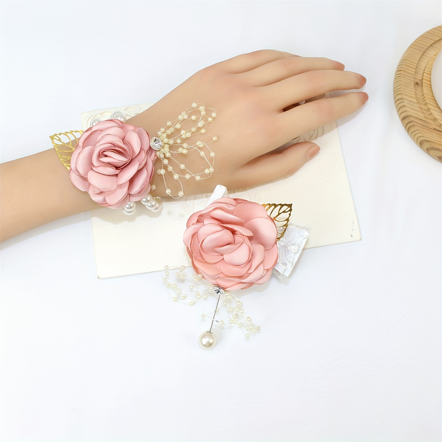Wrist Corsage Women Artifical White Rose Faux Pearls Wrist - Temu