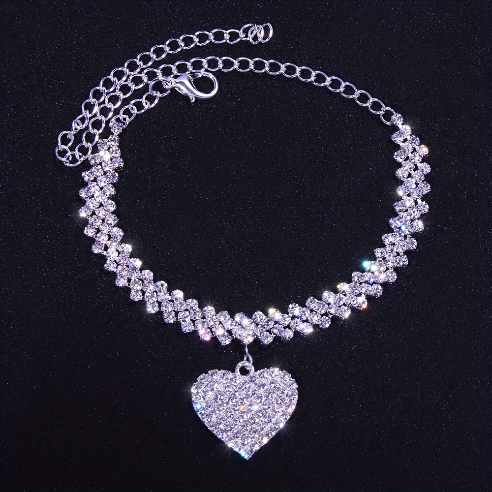 Heart Shape Rhinestone Pendant Chain Anklet, Jewelry Gift