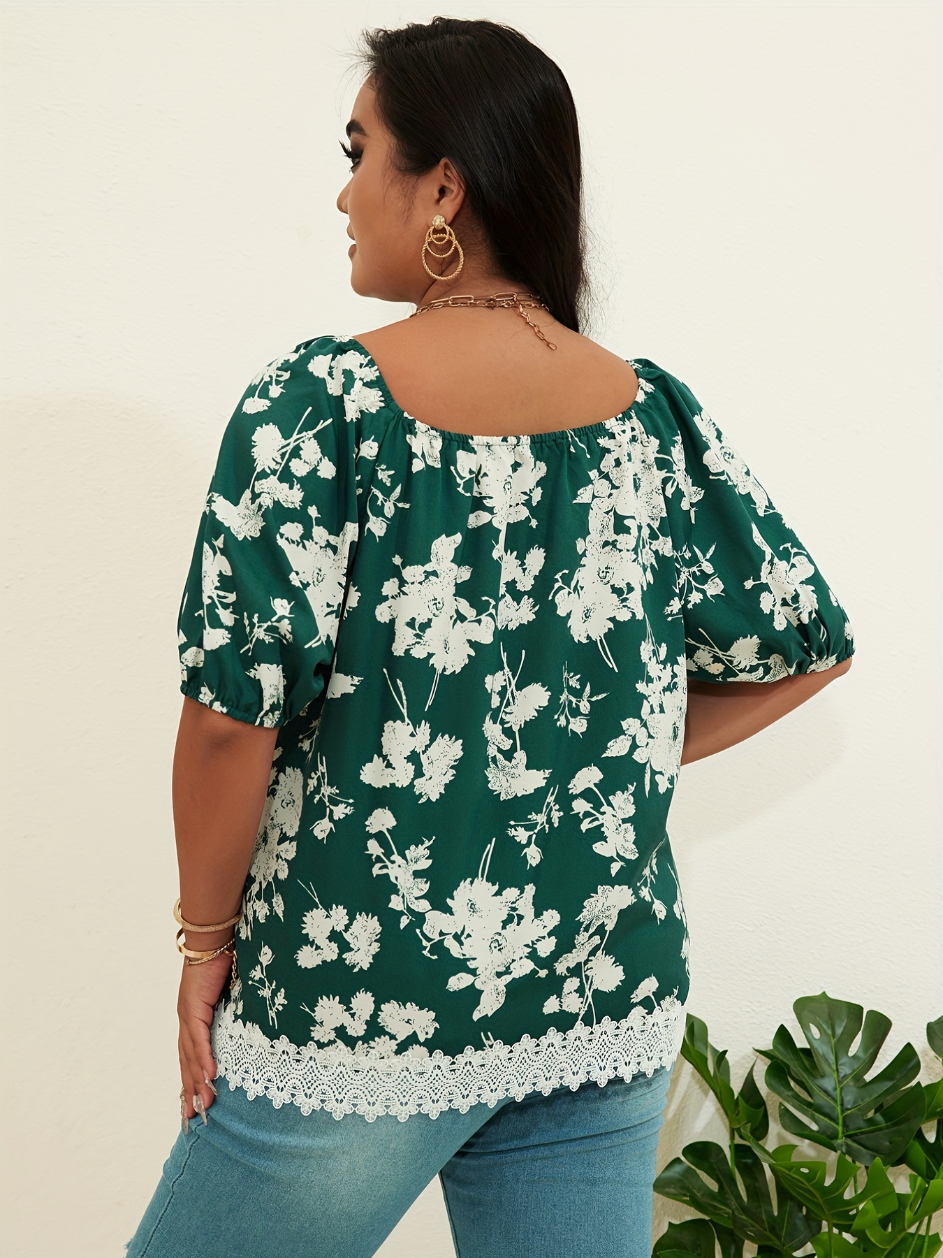 Plus Size Casual T shirt Women's Plus Floral Print Bubble - Temu Canada