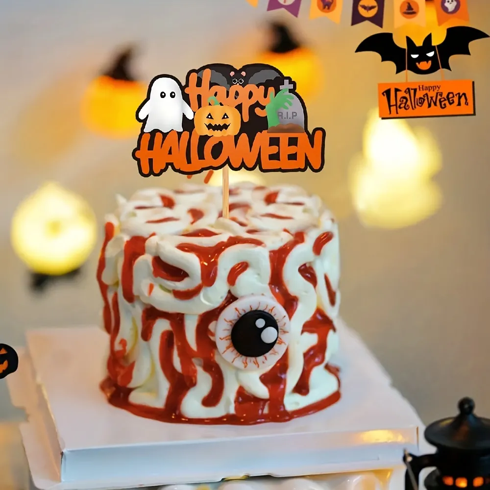 Set, Halloween Cake Topper, Funny Cartoon Design, Vivid Pattern Image,  Showing Unique Halloween Cake Decoration Effect, Dessert Table Dress Up