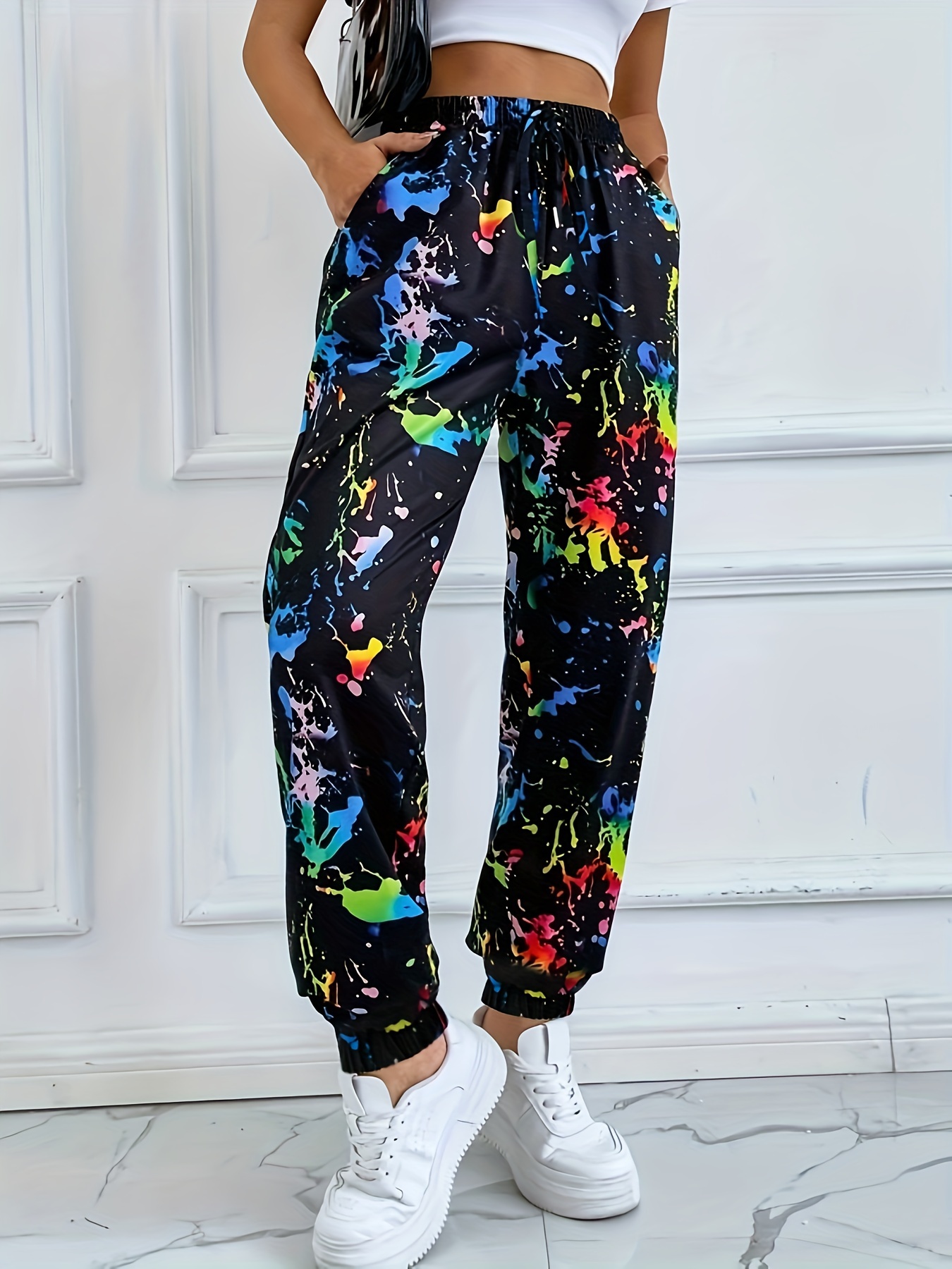 10pcs Casual Sport Pants Women Trousers Fashion Graffiti Printed Slacks  Streetwear Sweatpants Bulk Lots Wholesale Items M10343