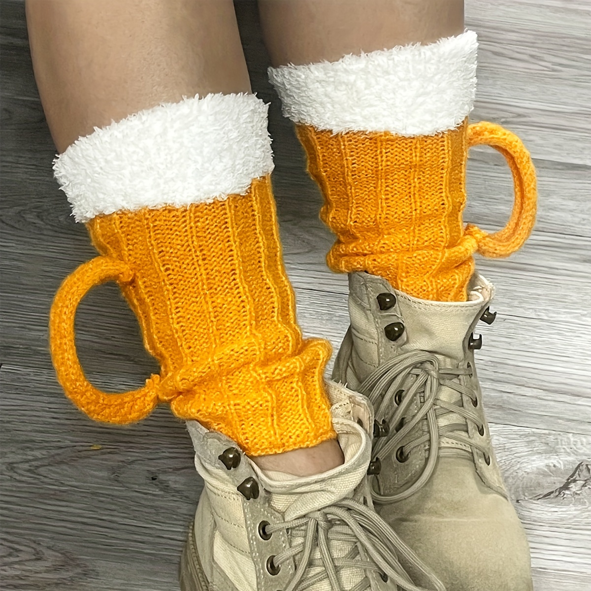 Image of 1 Pair Unisex 3d Beer Mug Leg Warmers Winter Cold-proof Socks
