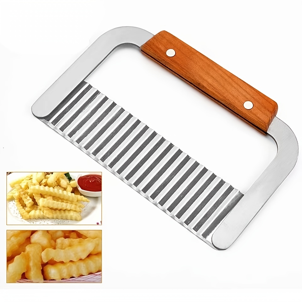 1pc Red Handle Stainless Steel Wavy Potato Cutter, Crinkle Cut
