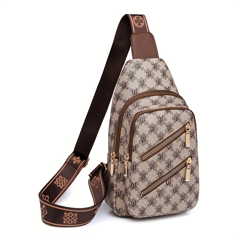 Plaid Pattern Sling Bag, Zipper Front Chest Purse, Pu Leather Crossbody Bag  For Women - Temu