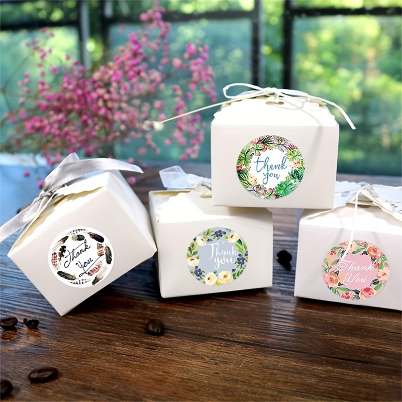 500pcs/Roll Wedding Gift Box Round Labels Kraft Paper Thank You Sticker  Flower Gift Cake Boxes