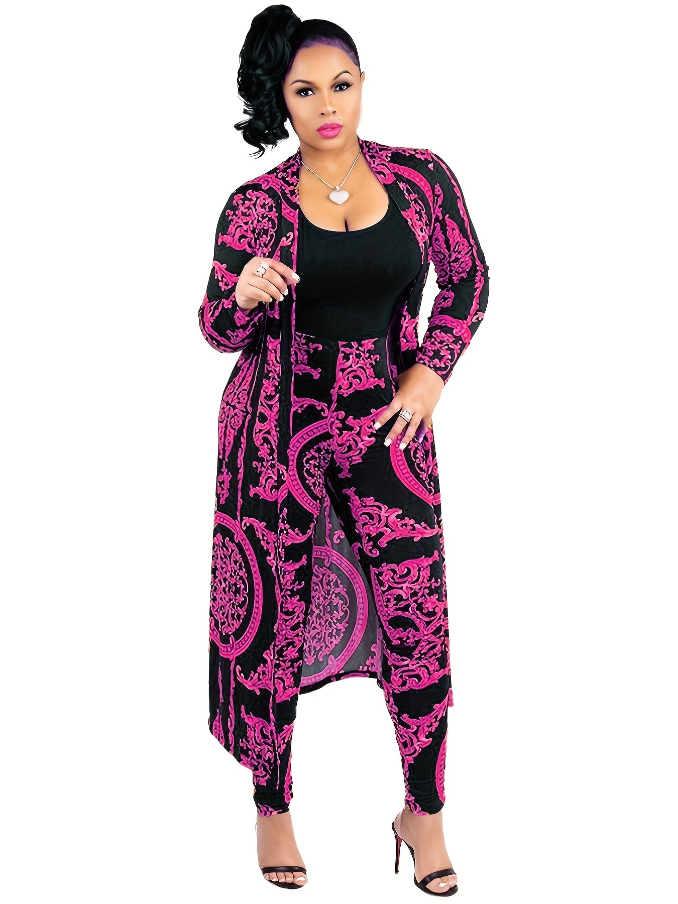 Long Jacket Set High Waist Leggings 2pcs Outfits