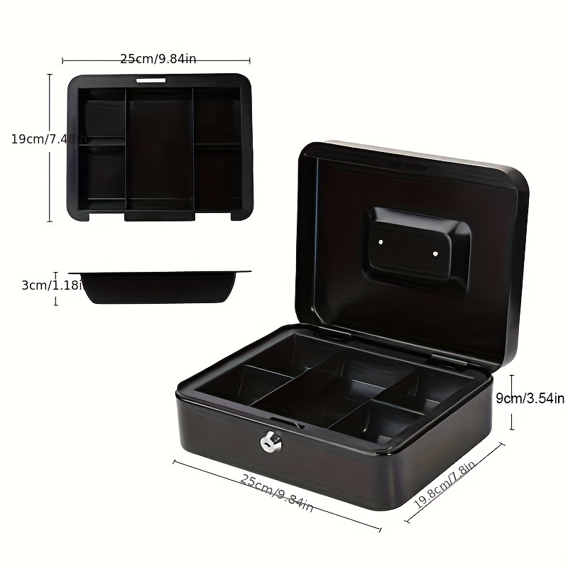 1pc Mini Caja Fuerte Portátil Cerradura Llave Tipo Metal Negro 25x20x8.8cm  (tipo Cerradura Llave Negra, M), 90 Días Protección Comprador