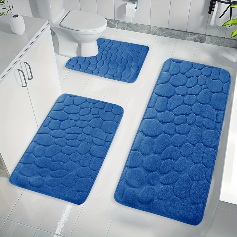 Anti Slip Shower Mat for Bathroom Floor Blue with Soft-Pebble