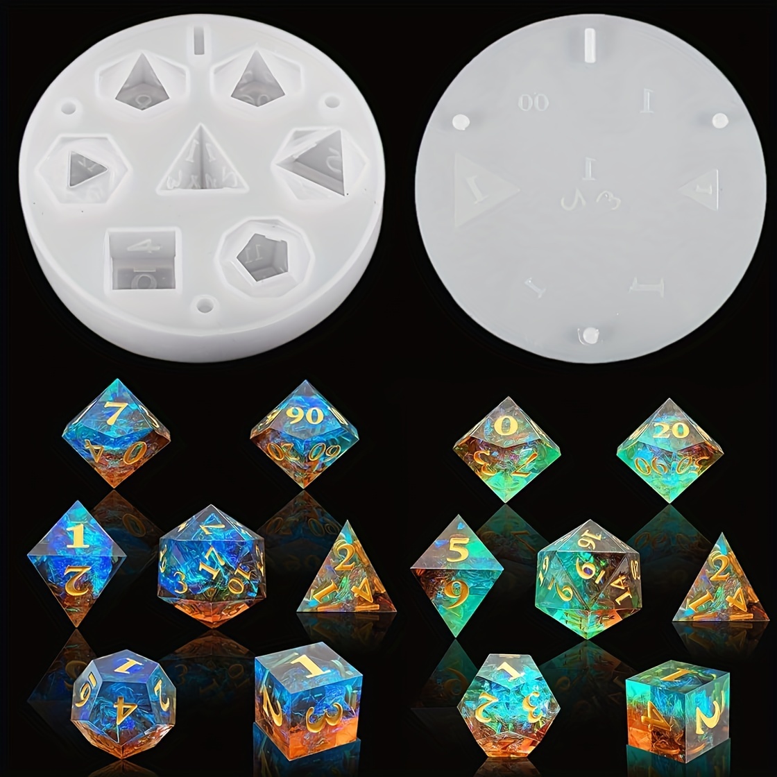 19pcs Polyhedral Dice Silicone Mold-dnd Dice Set Mold-rpg Dice Mold-sharp  Edge Dice Resin Mold-dungeons and Dragons Dice Mold-resin Art Mold 