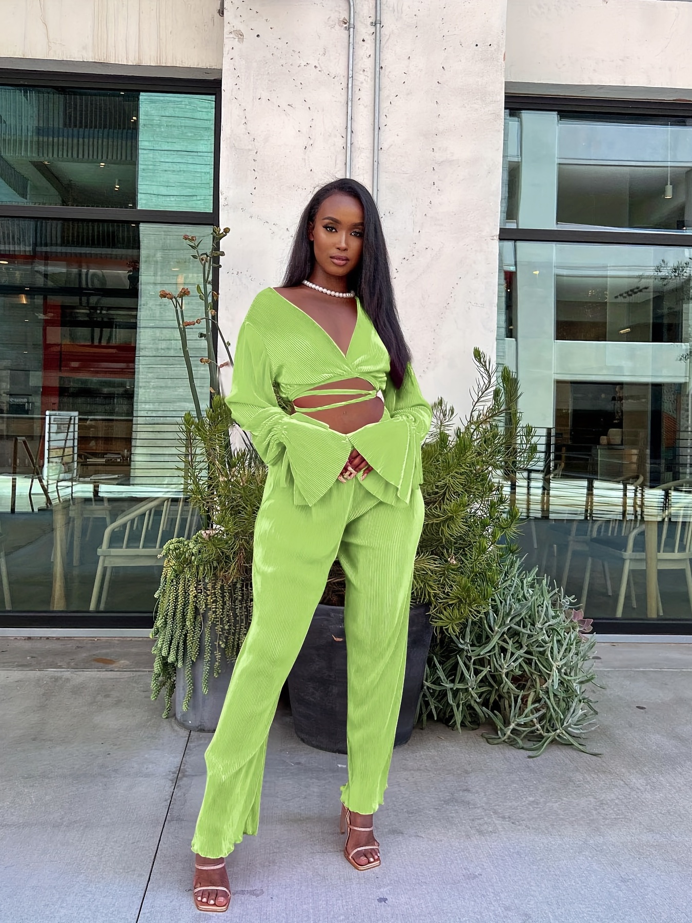 Set On You Pant and Crop Top Set - Lime