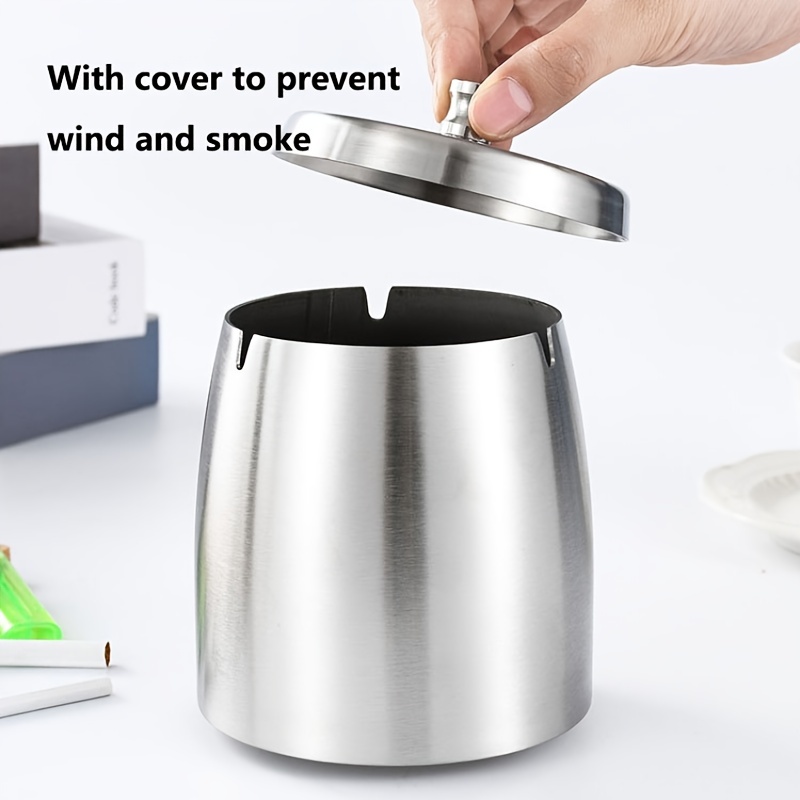 1pc Ashtray With Lid For Cigarette Stainless Steel Smokeless - Temu