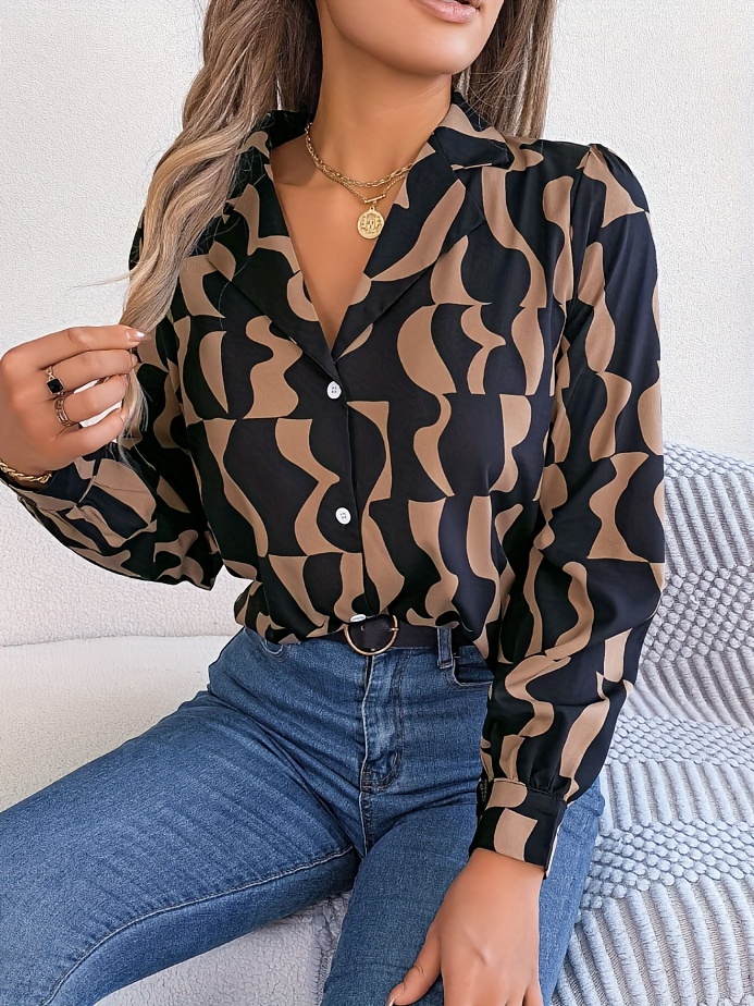 Women's Blouse store V-neck Printed Long Sleeve Button Spring Fall Blouse