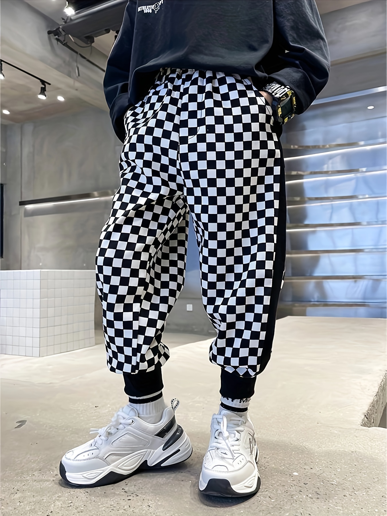 boys checkerboard plaid pants kids streetwear pants