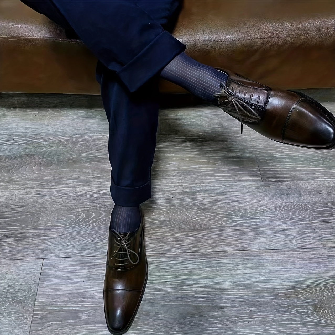 Men's Blue Striped Suit Socks Stylish calf Gentlemen's Dress - Temu