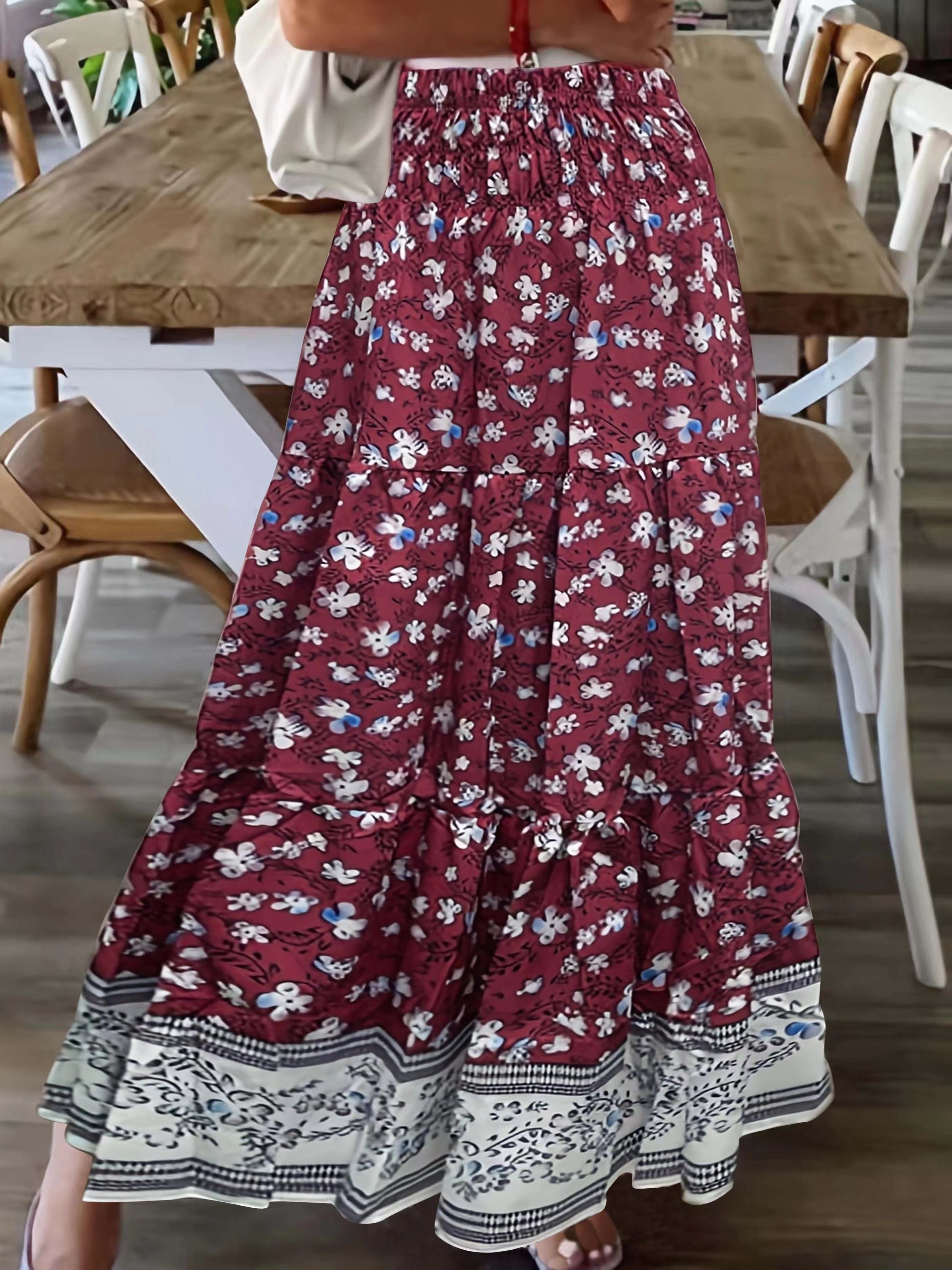 Women Lady Chiffon Long Skirt A Line Elastic High Waist Swing Boho Beach  Fashion