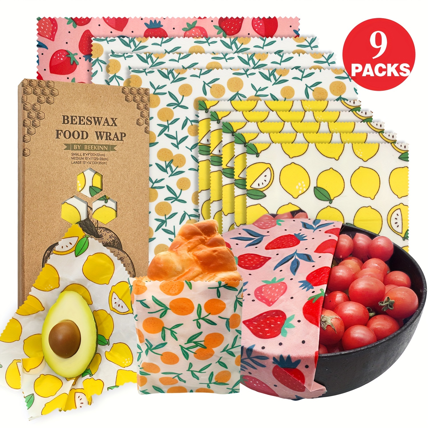  Beeswax Wrap, 3 Pack Reusable Food Wrap Beeswax Wraps for Food  Storage Organic Beeswax Food Wraps Beeswax Paper Wax Wraps Wax Covers  Beeswax Lunch Wrap Sandwich Wrappers 1L, 1M, 1S Strawberry