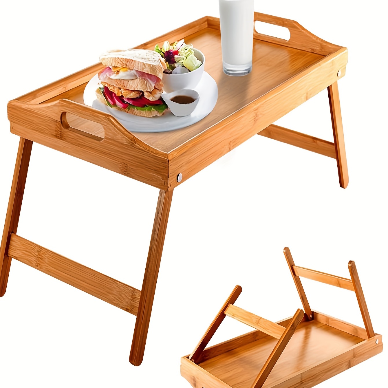 PrimeCables Plateau de lit en bambou, plateaux de service de petit-déjeuner  avec poignée