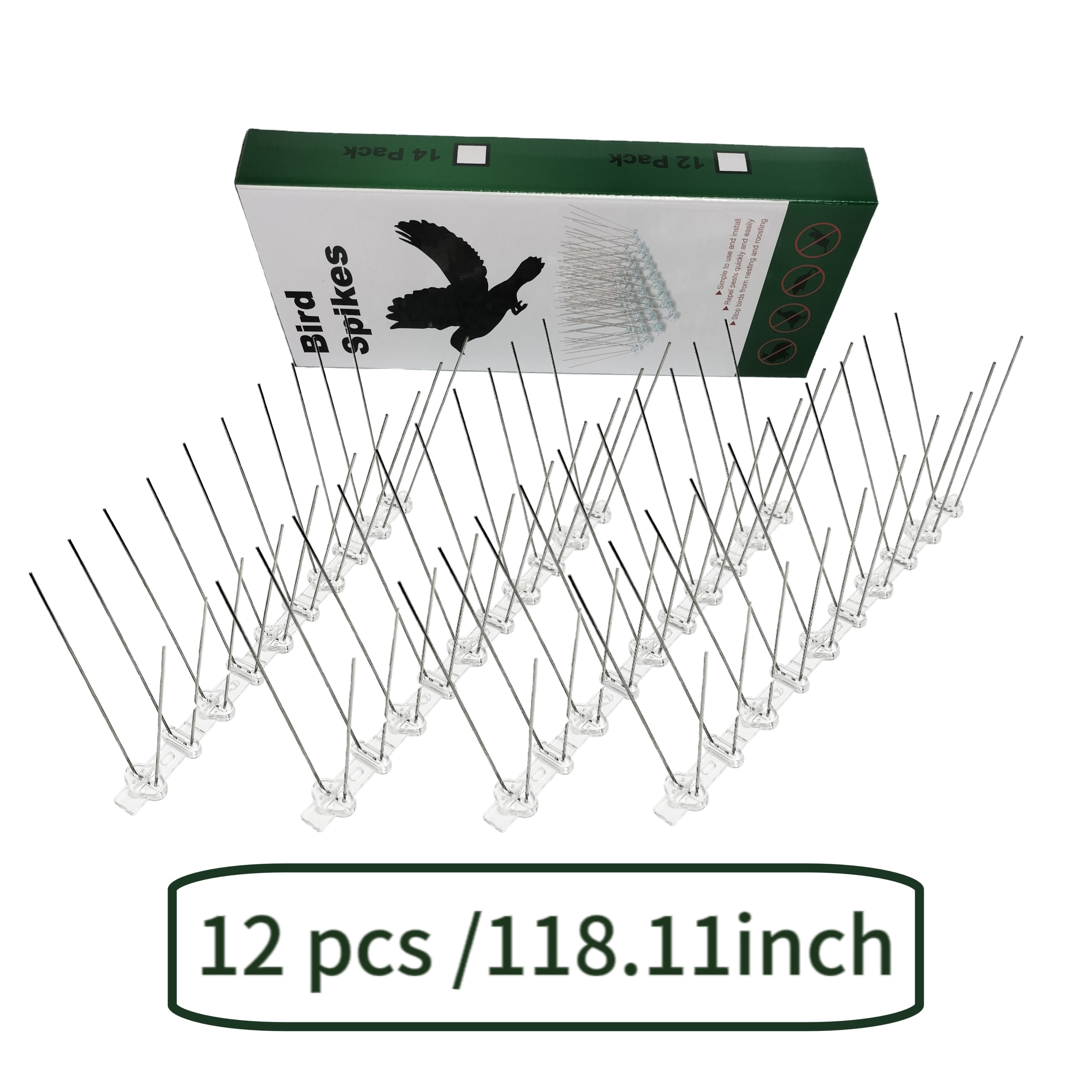 12 Packs, Bird Spikes Stainless Steel Anti Pigeons Deterrent Total  118.11inch Birds Repellent Anti Climb Security Wall Fence Away From Roof  Windowsill