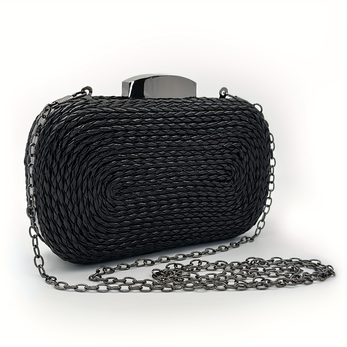 Straw Chain Crossbody Bag-Black