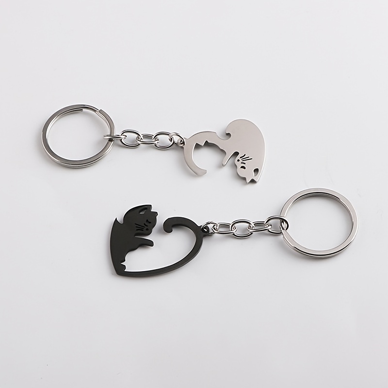 Cat Matching Keychain For Couples Best Friends Heart Keychains For ...