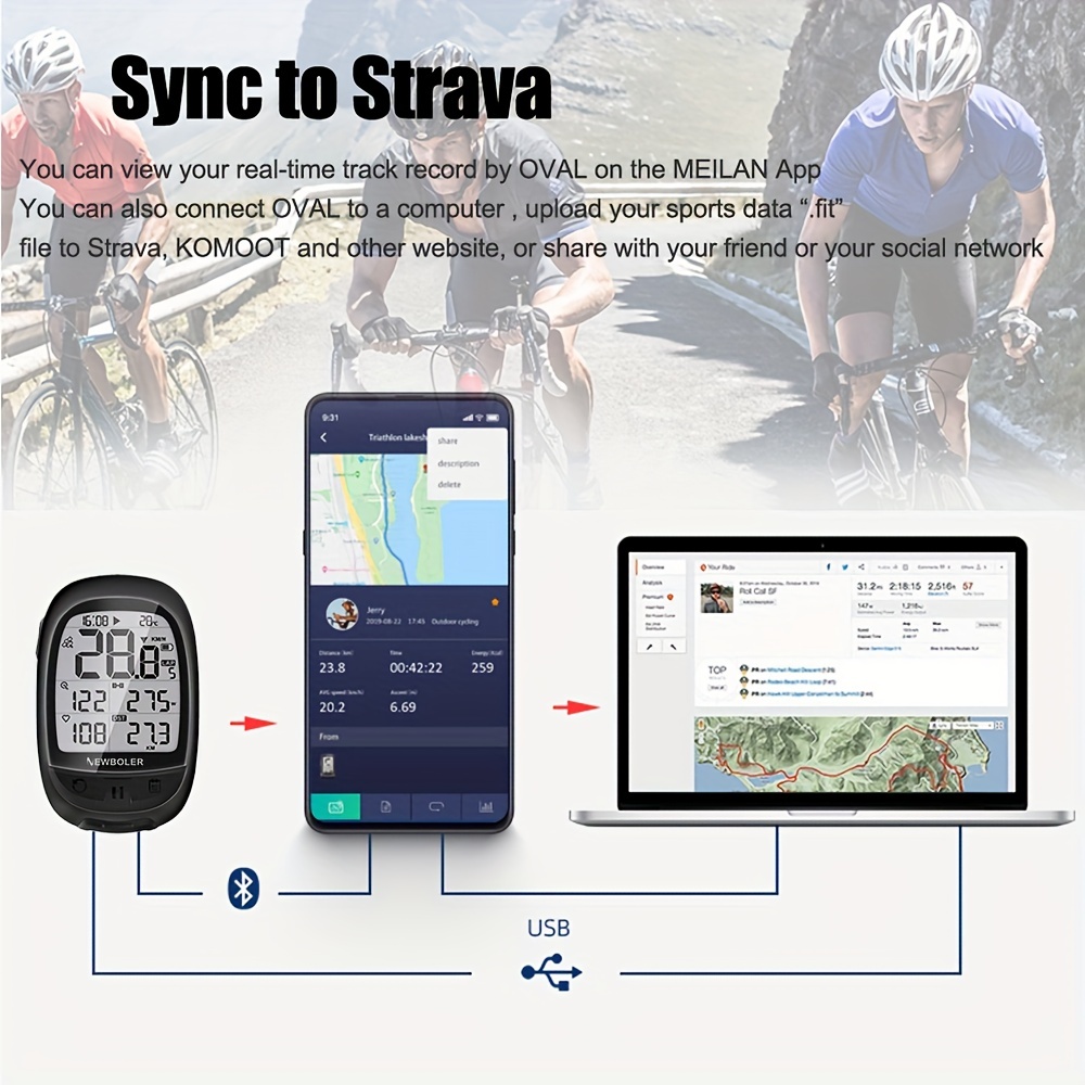 NEWBOLER – compteur de vélo GPS sans fil, Bluetooth ANT +, étanche