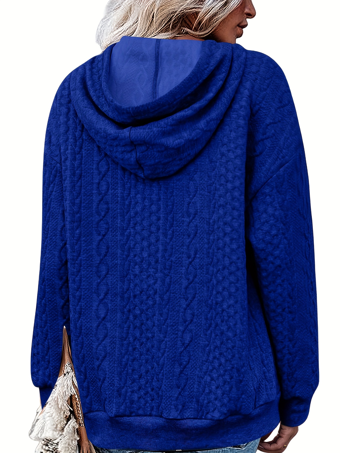 Pull à Capuche Femme Blanc, Tricot Texturé, Manches Longues – Confortable Et Décontracté (Taille L-XL)