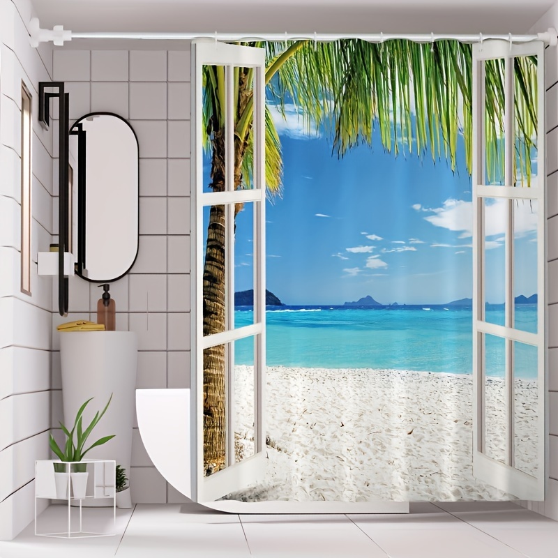 Ocean Print Shower Curtain Waterproof Shower Curtain Hooks - Temu Canada